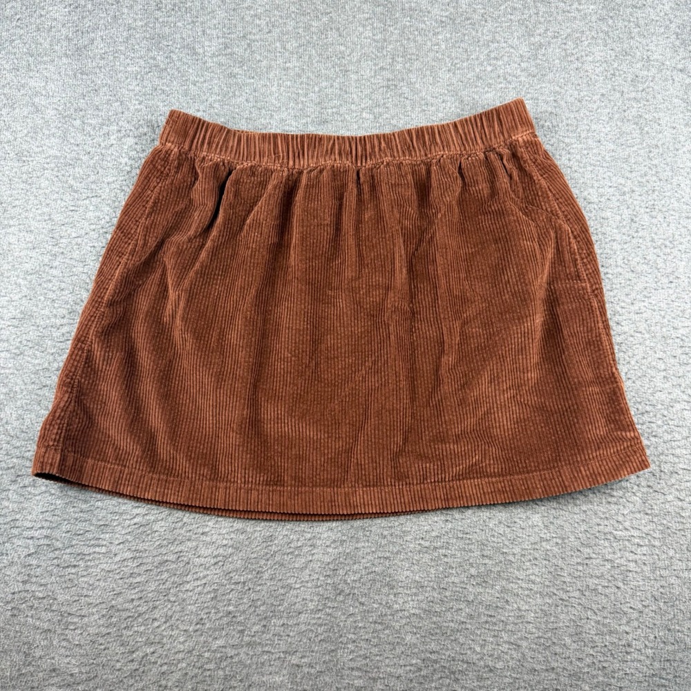 American‎ Eagle Corduroy Mini Skirt Women's L Brown Elastic Waist A-Line Pockets